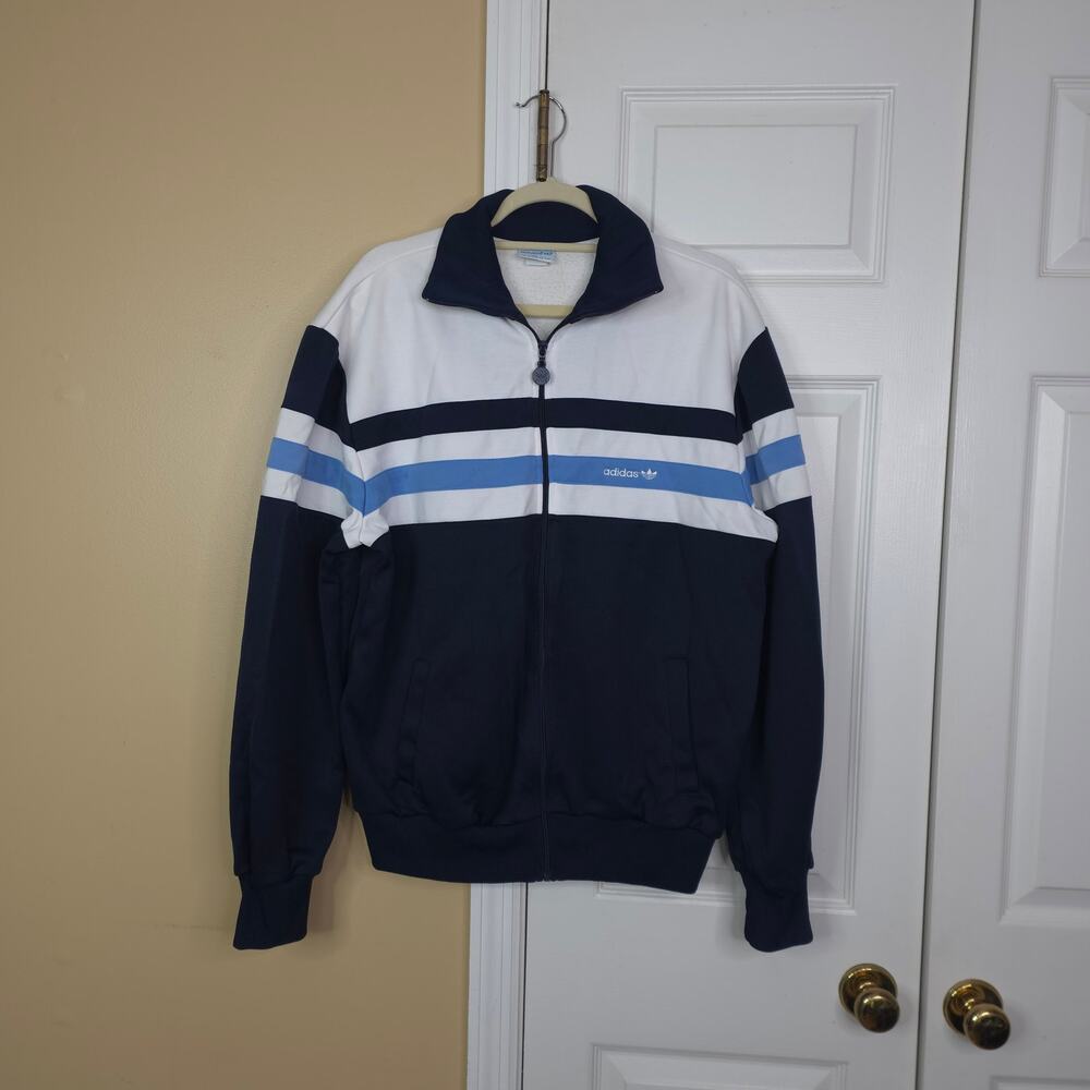Vintage 1980s Adidas Trefoil Colorblock Track Jacket in Blue/White Size XL